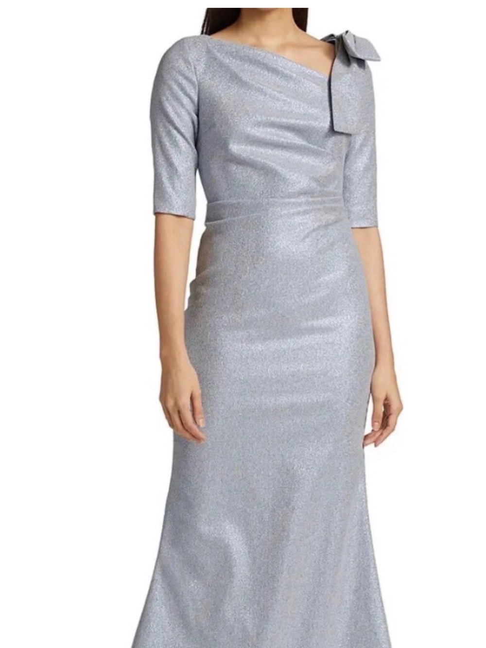 NWT Teri Jon by Rickie Freeman Lavender Metallic Bow Evening Gown Size 12